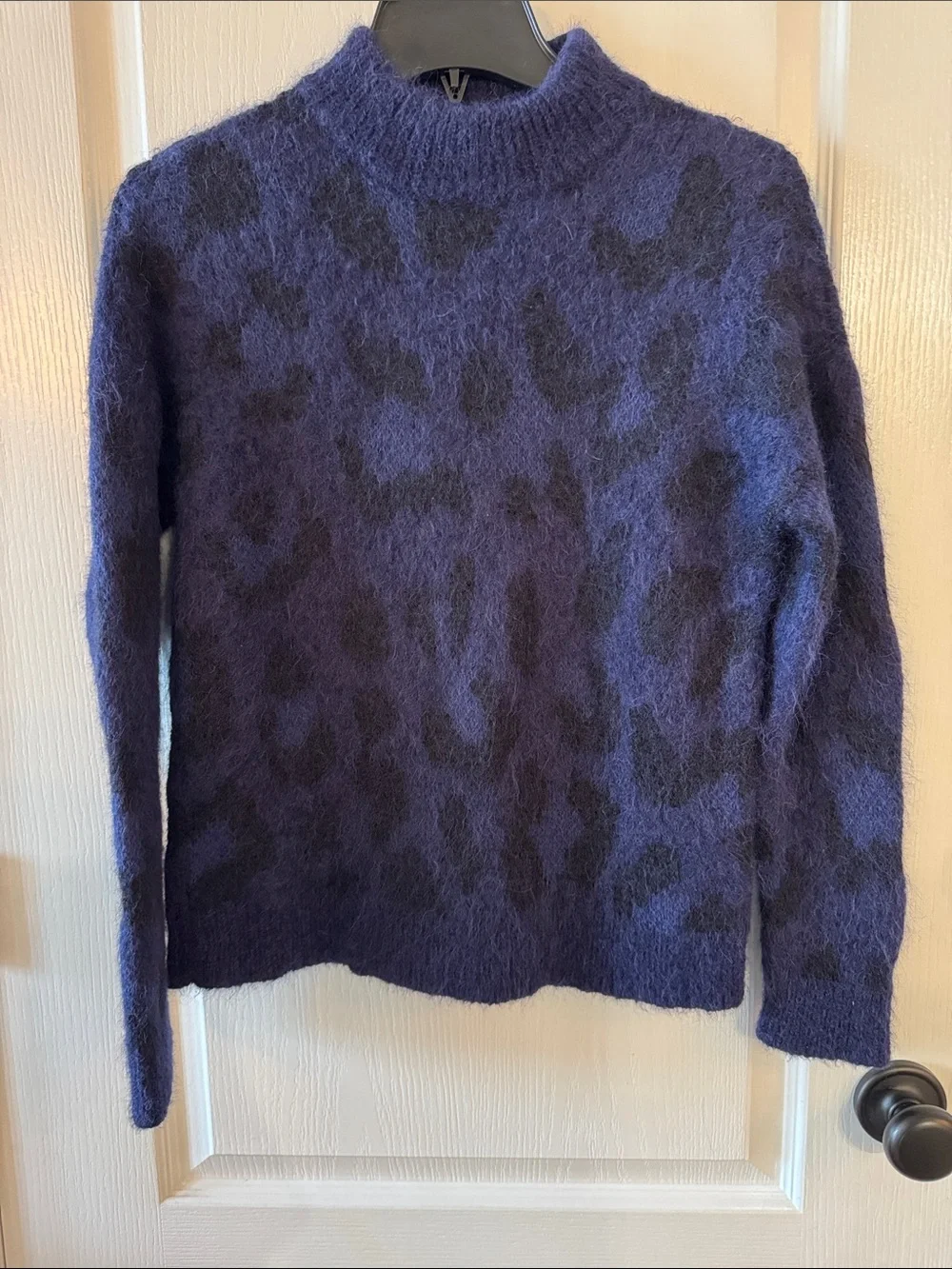 kate spade Navy and Black Fuzzy Leopard Mock Neck Sweater